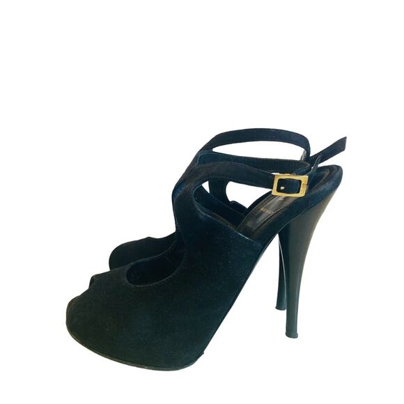 FENDI Black Suede Sandals Peep Toe Pumps Heels Size 35 US 5 - Picture 4 of 9
